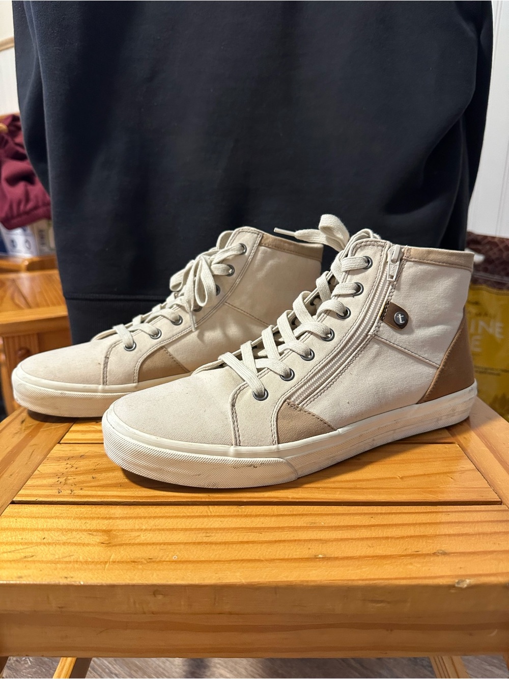 Taos Footwear Women's High-Top Sneakers in Beige and Tan